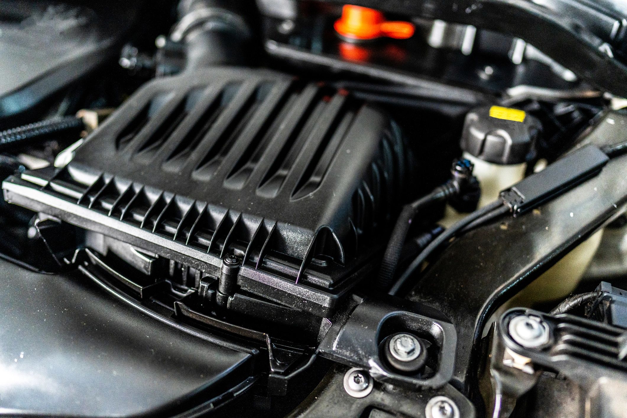 Close-up of a clean car engine bay