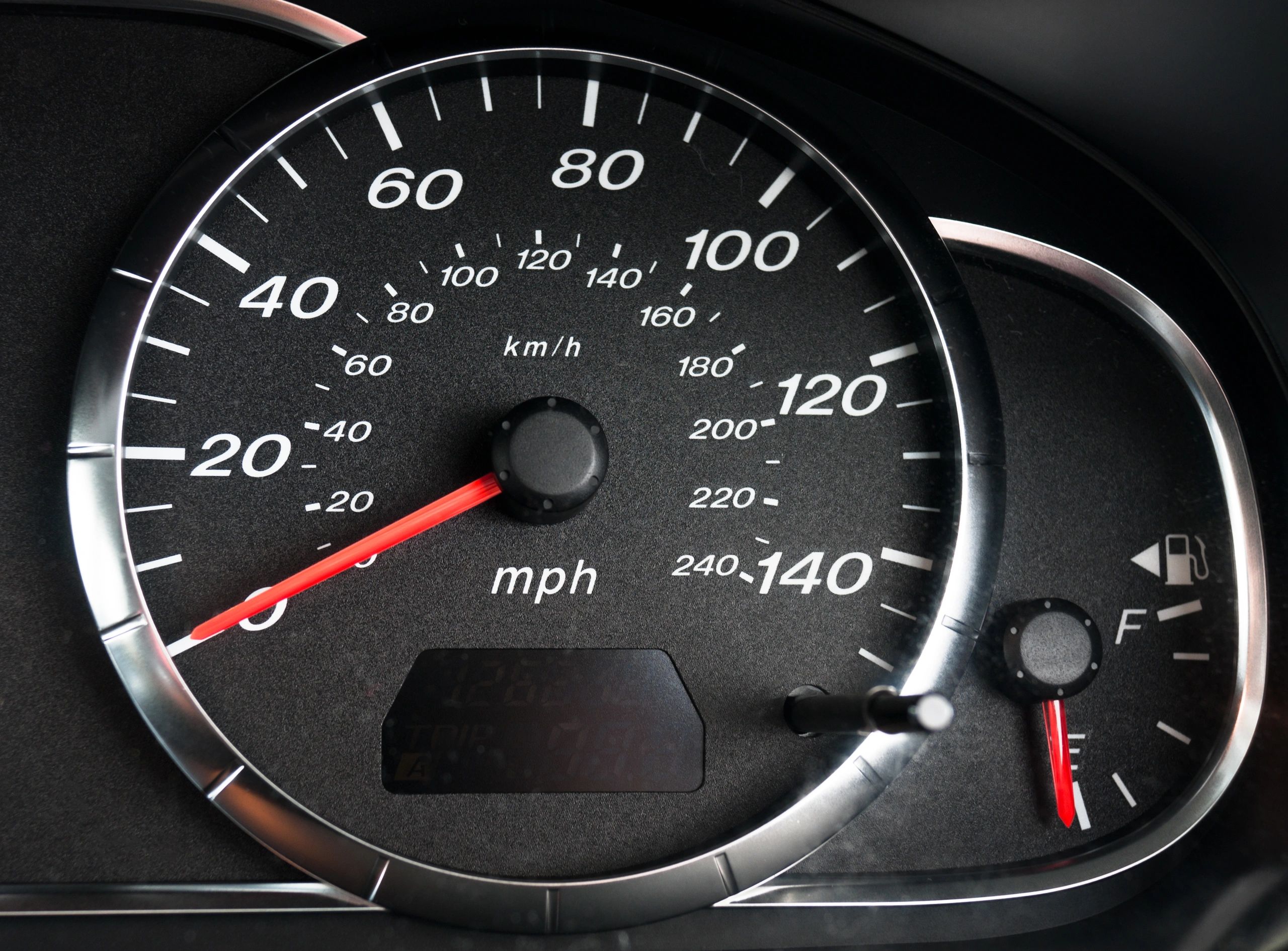 Car dashboard close-up showing gauges